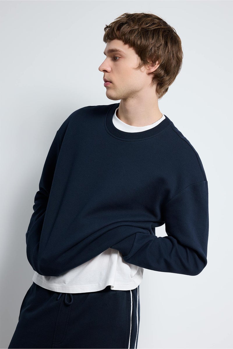 DeFacto Blue Man Boxy Fit Long Sleeve Sweatshirt Casual - Image 3